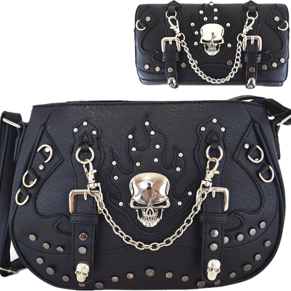Punk Gothic Skull Chain Crossbody Handbag Removable Strap Purse Women Single Sho - Picture 1 of 7